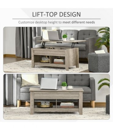 HOMCOM Lift Top Coffee Table w/  Hidden Storage Compartment & Shelves Oak