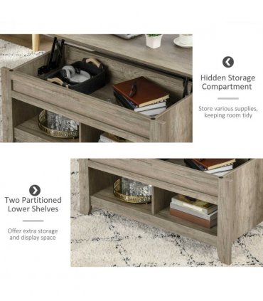 HOMCOM Lift Top Coffee Table w/  Hidden Storage Compartment & Shelves Oak