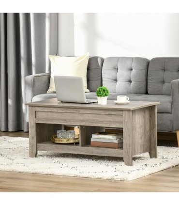 HOMCOM Lift Top Coffee Table w/  Hidden Storage Compartment & Shelves Oak