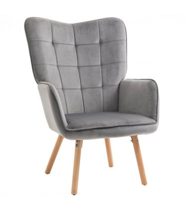 Armchair Velvet Grey 101H x 71W x 76Dcm Modern Accent Chair Wingback Armchair