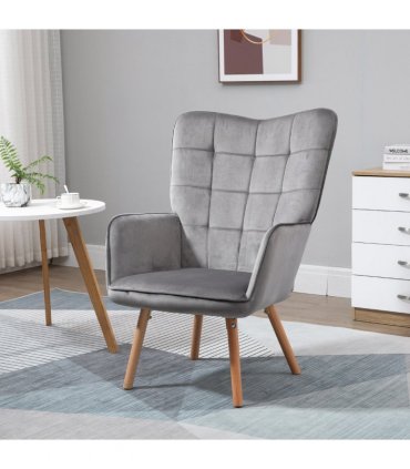 Armchair Velvet Grey 101H x 71W x 76Dcm Modern Accent Chair Wingback Armchair