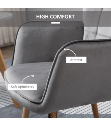 Armchair Velvet Grey 101H x 71W x 76Dcm Modern Accent Chair Wingback Armchair