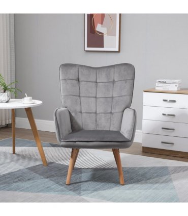 Armchair Velvet Grey 101H x 71W x 76Dcm Modern Accent Chair Wingback Armchair