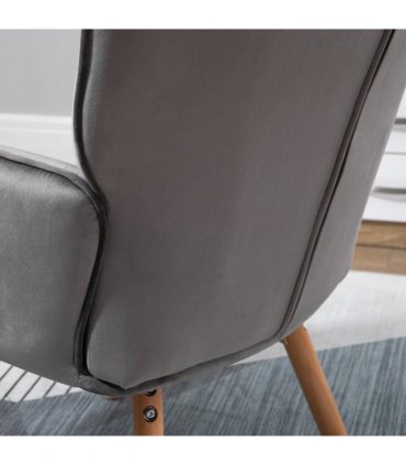 Armchair Velvet Grey 101H x 71W x 76Dcm Modern Accent Chair Wingback Armchair