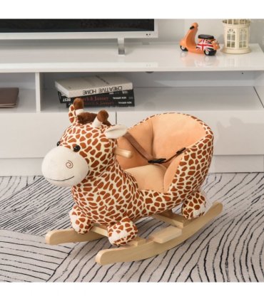 Baby Rocking Horse Kids Ride on Giraffe Plush Toy W/ 32 Song Seat Belt
