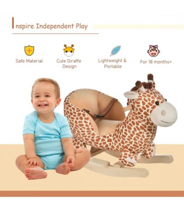 Baby Rocking Horse Kids Ride on Giraffe Plush Toy W/ 32 Song Seat Belt