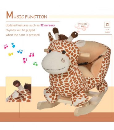 Baby Rocking Horse Kids Ride on Giraffe Plush Toy W/ 32 Song Seat Belt