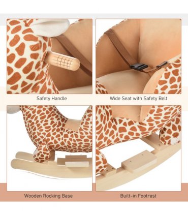 Baby Rocking Horse Kids Ride on Giraffe Plush Toy W/ 32 Song Seat Belt