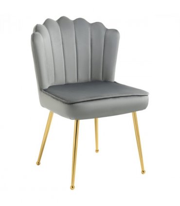 Velvet-Feel Shell Luxe Accent Chair Home Bedroom Lounge Metal Legs Grey