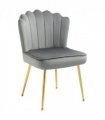Velvet-Feel Shell Luxe Accent Chair Home Bedroom Lounge Metal Legs Grey
