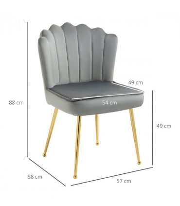 Velvet-Feel Shell Luxe Accent Chair Home Bedroom Lounge Metal Legs Grey