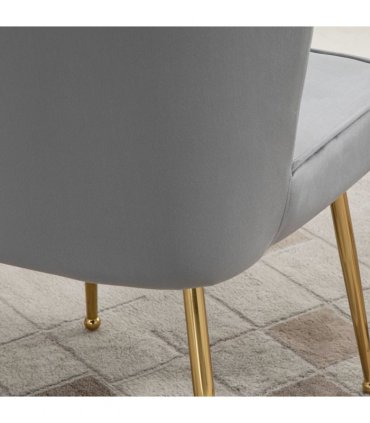Velvet-Feel Shell Luxe Accent Chair Home Bedroom Lounge Metal Legs Grey