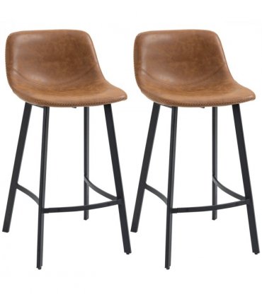 HOMCOM Industrial Bar Stools Set of 2, Bar Chairs with Steel Legs, Brown