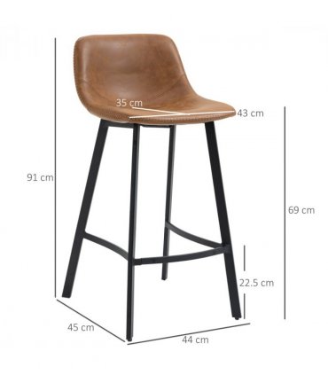 HOMCOM Industrial Bar Stools Set of 2, Bar Chairs with Steel Legs, Brown