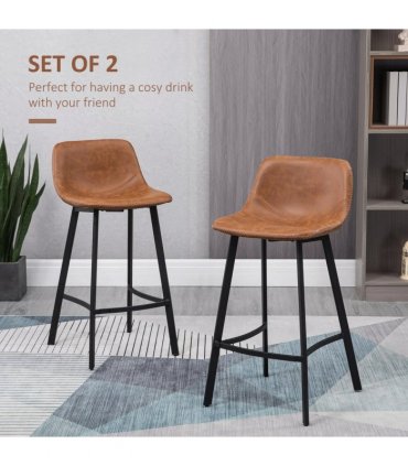 HOMCOM Industrial Bar Stools Set of 2, Bar Chairs with Steel Legs, Brown