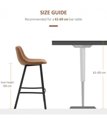 HOMCOM Industrial Bar Stools Set of 2, Bar Chairs with Steel Legs, Brown