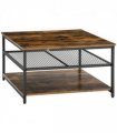 HOMCOM Industrial Coffee Table, Cocktail Table  Storage Shelves, Rustic Brown
