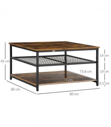 HOMCOM Industrial Coffee Table, Cocktail Table  Storage Shelves, Rustic Brown