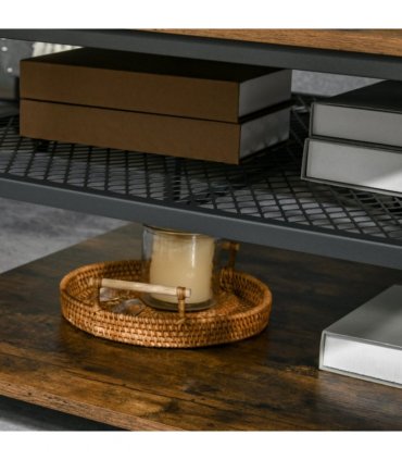 HOMCOM Industrial Coffee Table, Cocktail Table  Storage Shelves, Rustic Brown