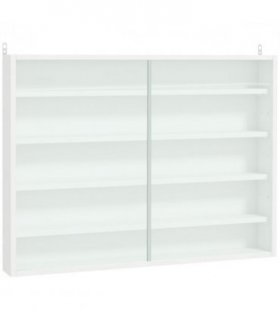 Wall Display Shelf Unit Cabinet 5-Tier Glass Doors White Particle Board
