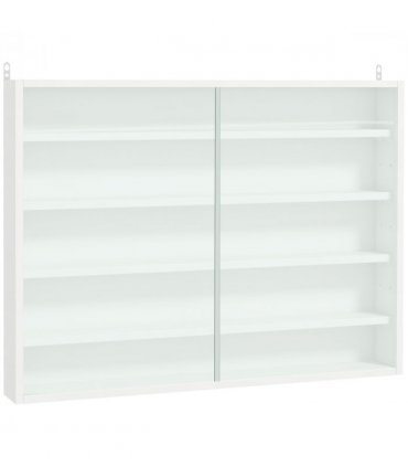 Wall Display Shelf Unit Cabinet 5-Tier Glass Doors White Particle Board