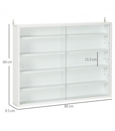Wall Display Shelf Unit Cabinet 5-Tier Glass Doors White Particle Board