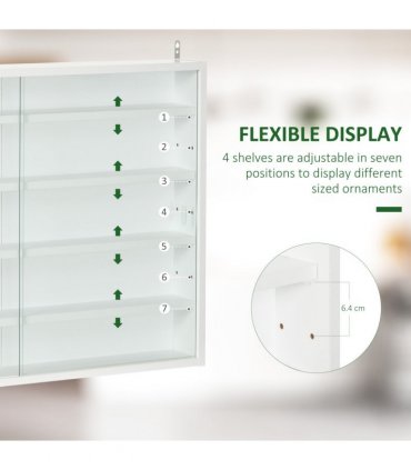 Wall Display Shelf Unit Cabinet 5-Tier Glass Doors White Particle Board