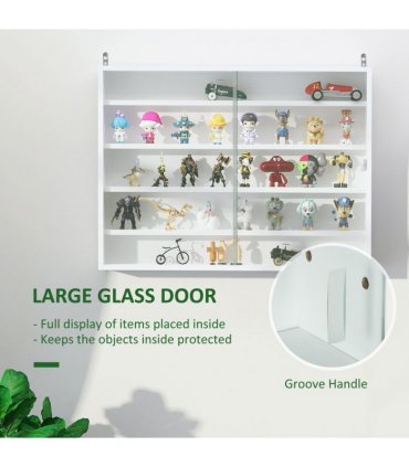 Wall Display Shelf Unit Cabinet 5-Tier Glass Doors White Particle Board