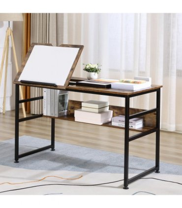 Drafting Table Tiltable 77H x 49W x 50Dcm Particle Board Rustic Brown