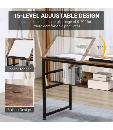 Drafting Table Tiltable 77H x 49W x 50Dcm Particle Board Rustic Brown