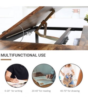 Drafting Table Tiltable 77H x 49W x 50Dcm Particle Board Rustic Brown