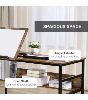 Drafting Table Tiltable 77H x 49W x 50Dcm Particle Board Rustic Brown