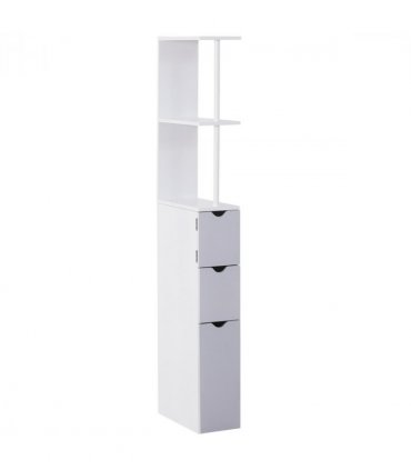 Bathroom Storage Cupboard Thin Cabinet Unit Shelf White 15W x 33D x 136.5H MDF