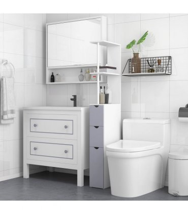 Bathroom Storage Cupboard Thin Cabinet Unit Shelf White 15W x 33D x 136.5H MDF