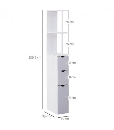 Bathroom Storage Cupboard Thin Cabinet Unit Shelf White 15W x 33D x 136.5H MDF