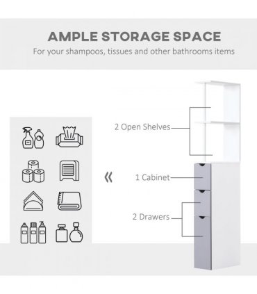Bathroom Storage Cupboard Thin Cabinet Unit Shelf White 15W x 33D x 136.5H MDF