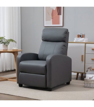HOMCOM Recliner Armchair, Massage Faux Leather Push Back Reclining Chair with Adjustable Leg Rest, Side Pocket, for Home Living Room Theatre, Grey