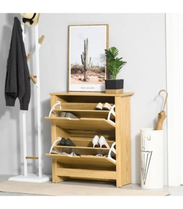 Shoe Storage Cabinet Brown Oak Tone Finish 12 Pairs 80H x 72L x 26Dcm