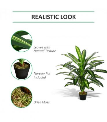 Plastic Green 110cm/3.6FT Artificial Dracaena Tree Decorative Plant 40 Leaves
