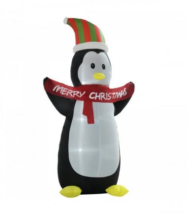 HOMCOM 8ft Inflatable Penguin & Christmas Banner Decoration Inner LED Lights