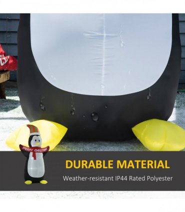 HOMCOM 8ft Inflatable Penguin & Christmas Banner Decoration Inner LED Lights