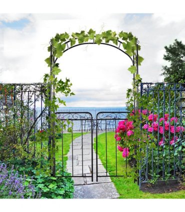 Metal Decorative Backyard Arch Gate Garden Arbor for Climbing Plants Outsunny