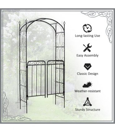 Metal Decorative Backyard Arch Gate Garden Arbor for Climbing Plants Outsunny