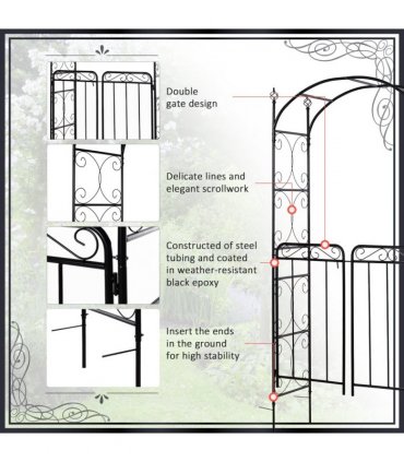 Metal Decorative Backyard Arch Gate Garden Arbor for Climbing Plants Outsunny