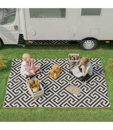 Outdoor Rug Portable Plastic Straw RV 152L x 243W x 0.3T cm 121x182cm Black