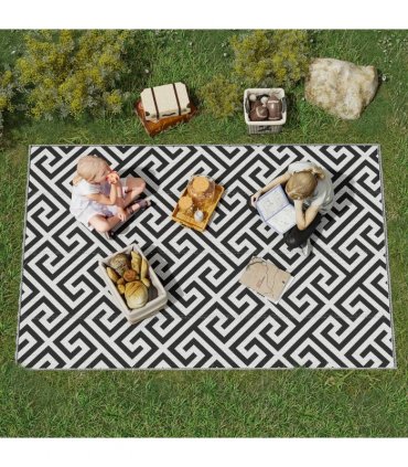 Outdoor Rug Portable Plastic Straw RV 152L x 243W x 0.3T cm 121x182cm Black
