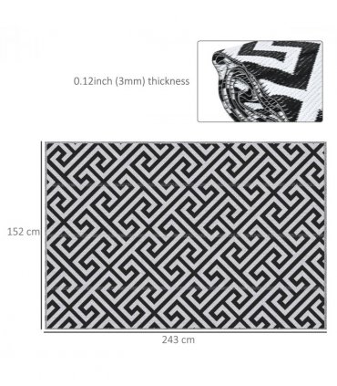 Outdoor Rug Portable Plastic Straw RV 152L x 243W x 0.3T cm 121x182cm Black