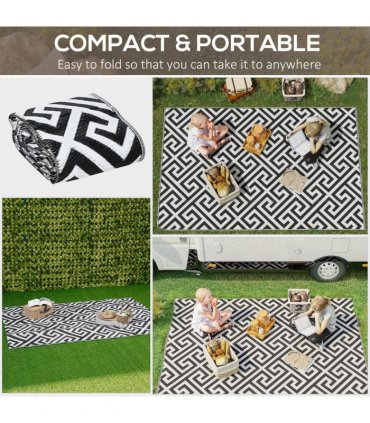 Outdoor Rug Portable Plastic Straw RV 152L x 243W x 0.3T cm 121x182cm Black