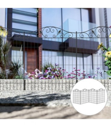 Garden Decorative Fence 4 Panels 44in x 12ft Steel Wire Border Edging Outsunny
