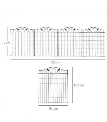 Garden Decorative Fence 4 Panels 44in x 12ft Steel Wire Border Edging Outsunny